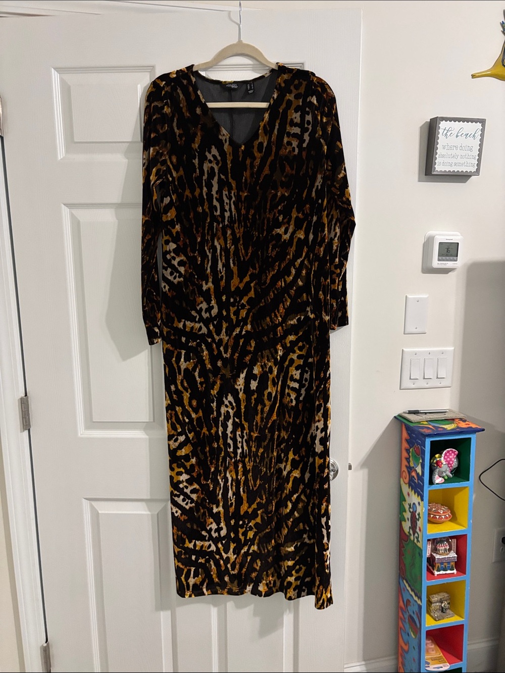 Animal Print Long Sleeve Maxi Dress - Black & Gold Tones